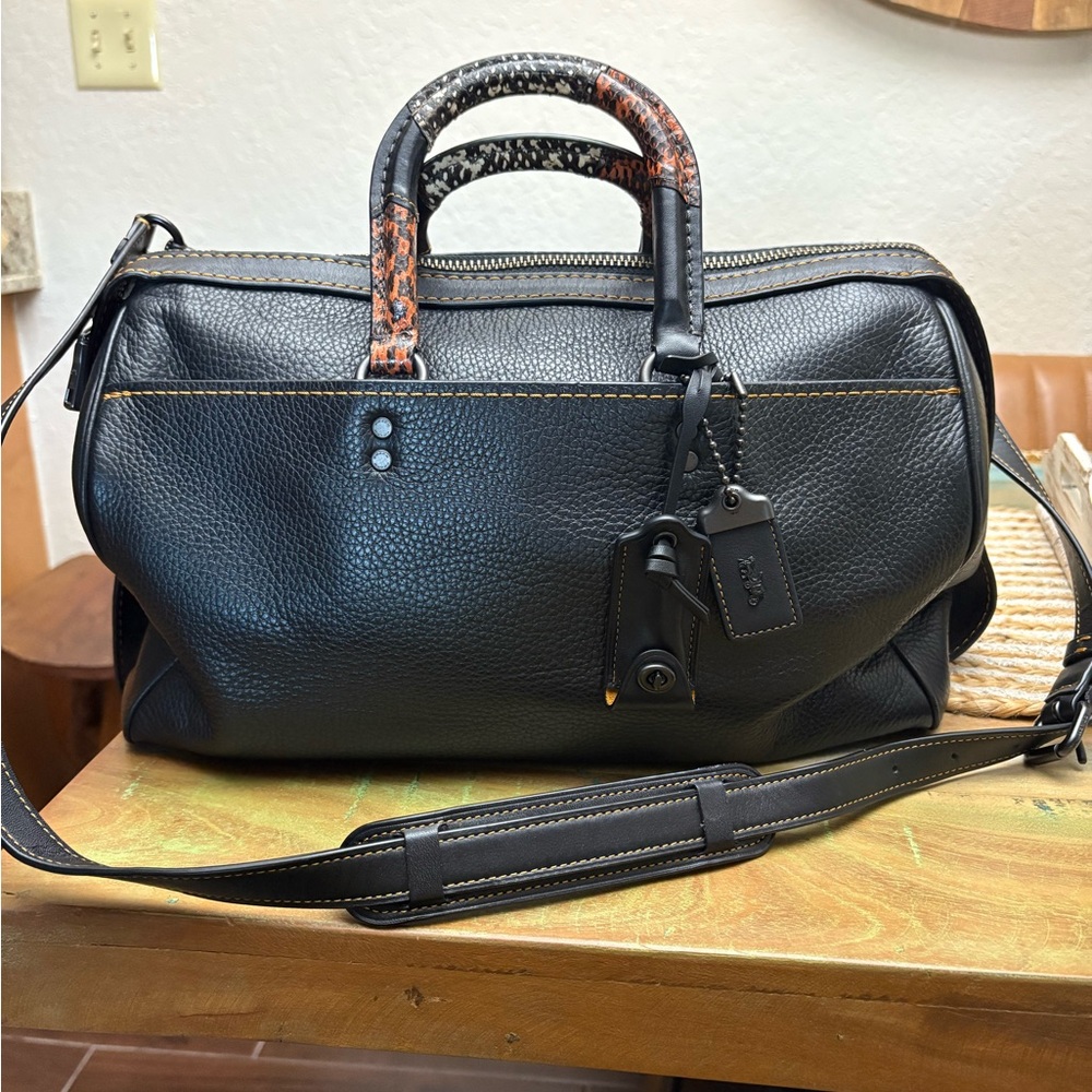 COACH Rogue Satchel 36 In Glovetanned Pebble Leather With Patchwork Snake Handle